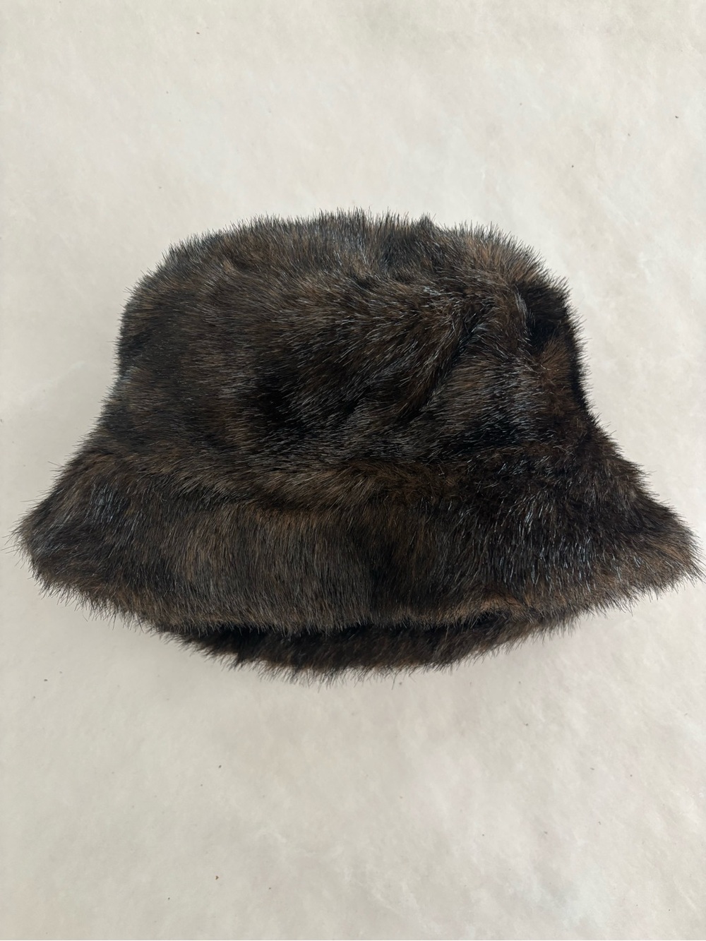 Vintage Faux Fur Solid Bucket Hat Black/Brown One Size Lined Polyester Women